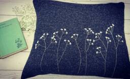 Hand Crafted Harris Tweed Floral Cushion Cover in Charcoal Grey - thumbnail 1