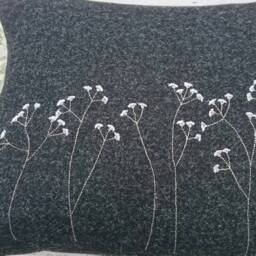Hand Crafted Harris Tweed Floral Cushion Cover in Charcoal Grey - thumbnail 3