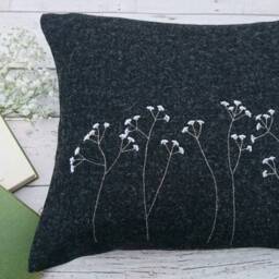 Hand Crafted Harris Tweed Floral Cushion Cover in Charcoal Grey - thumbnail 2