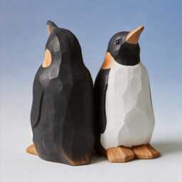 Hand Carved Wooden Emperor Penguin Figurine, Family Statue, Waldorf Toy, Bookshelf Decor, Minimalist Animal Art - thumbnail 3