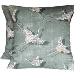 "2 X Stork Cranes Birds Olive Scatter Pillow Cushion Covers 16"" 18" - thumbnail 2