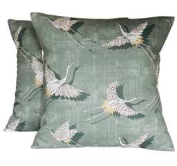 "2 X Stork Cranes Birds Olive Scatter Pillow Cushion Covers 16"" 18" - thumbnail 1