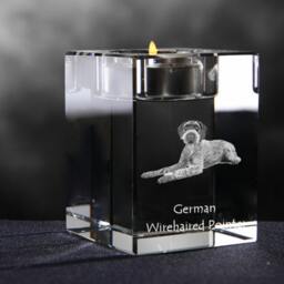 German Wirehaired Pointer, Crystal Candlestick With Dog, Souvenir, Decoration, Limited Edition, Collection - thumbnail 2