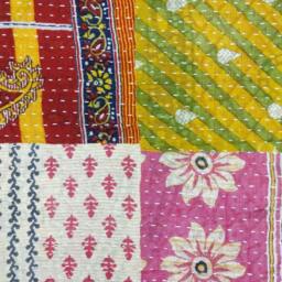 Twin Cotton Kantha Quilt Floral Indian Bedspread Blanket - thumbnail 3