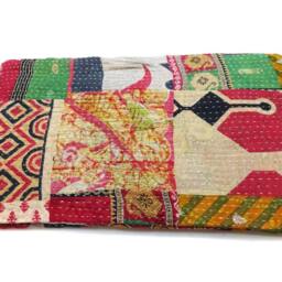 Twin Cotton Kantha Quilt Floral Indian Bedspread Blanket - thumbnail 2