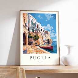 Puglia Italy Travel Poster Coastal Village Art Print - thumbnail 1