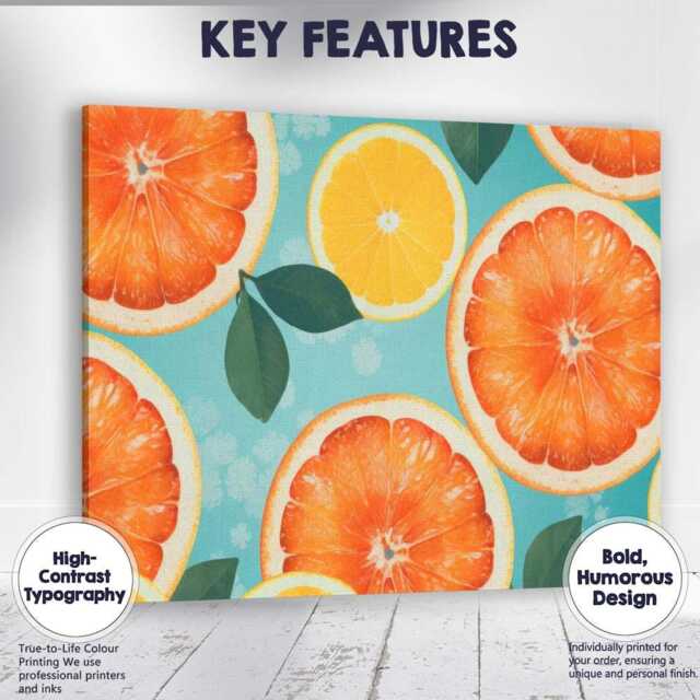Fresh Grapefruit Orange Citrus Slice Repeat Pattern Canvas Wall Art Print Decor Picture Ready To Hang - image 1