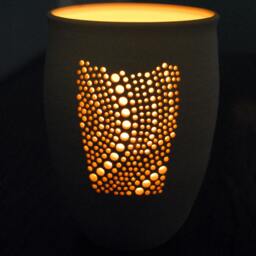Ceramic Luminary, Votive Candle Holder, Clay Lantern, Pottery - L15 - thumbnail 4