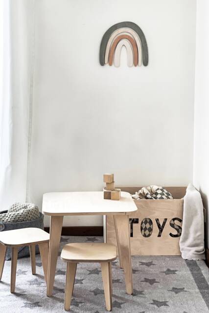 Natural Wood Toddler Table & Stools Set Scandinavian Kids Furniture - image 1