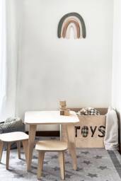 Natural Wood Toddler Table & Stools Set Scandinavian Kids Furniture - thumbnail 1