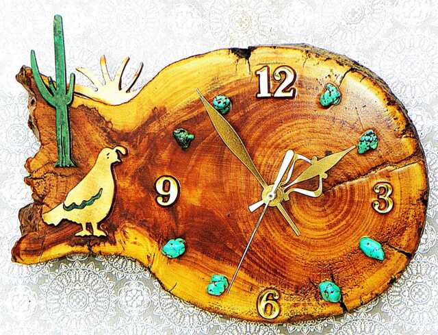 "Quail With Sunburst, Saguaro, & Turquoise Stones Log Cabin Style 11"" X 7.5"" 2.5" - image 1