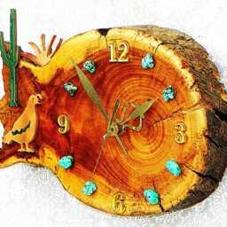 "Quail With Sunburst, Saguaro, & Turquoise Stones Log Cabin Style 11"" X 7.5"" 2.5" - thumbnail 2