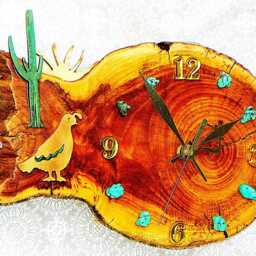 "Quail With Sunburst, Saguaro, & Turquoise Stones Log Cabin Style 11"" X 7.5"" 2.5" - thumbnail 3