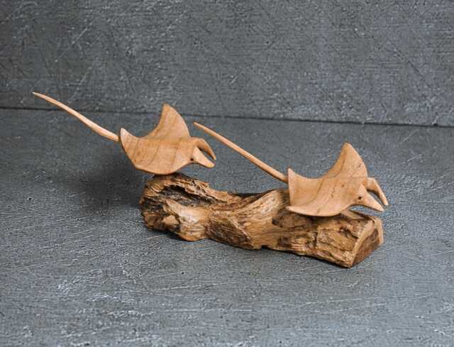 Hand Carved Wooden Manta Ray Sculpture, Tropical Decor, 8 - image 1