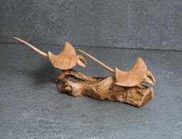 Hand Carved Wooden Manta Ray Sculpture, Tropical Decor, 8 - thumbnail 1