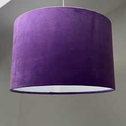 Purple Velvet Drum Lampshade, White Lining