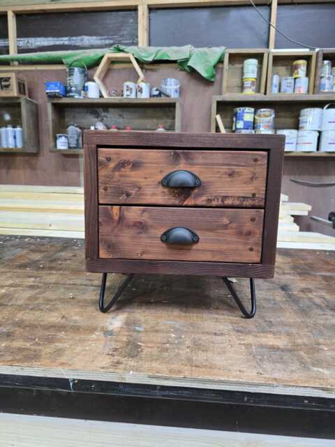 Rustic Reclaimed Wood Bedside Table, Mid-Century Hairpin Legs - image 1