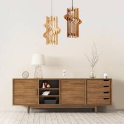 Art Deco Lamp, Wood Lamp Shade, Hanging Pendant Light, Ceiling Scandinavian Geometric Modern Screw
