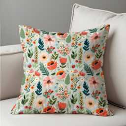 Whimsical Floral Cushion Cover, Colorful Garden Flowers Pillow Case, Cute Botanical Throw Spring Home Decor - thumbnail 2