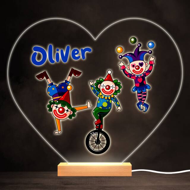 Funny Circus Clowns Colourful Heart Personalised Gift Led Lamp Night Light - Bedroom - image 1
