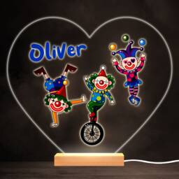 Funny Circus Clowns Colourful Heart Personalised Gift Led Lamp Night Light - Bedroom