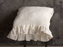 Off White Linen Pillow Sham With Ruffles - Cream Softened Pillow- Ivory Standard, Queen, King, Deco, Lumbar Sizes