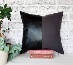 Black Faux Leather & Anthracite Linen Pillow Cover - thumbnail 1