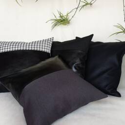 Black Faux Leather & Anthracite Linen Pillow Cover - thumbnail 4
