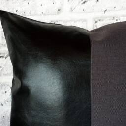 Black Faux Leather & Anthracite Linen Pillow Cover - thumbnail 3
