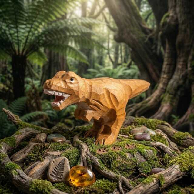 Hand-Carved Wooden T-Rex Figurine, Rustic Dinosaur Decor, Whimsical Wood Carving Art, Unique Desk Ornament, Gift For Paleontology Lovers - image 1