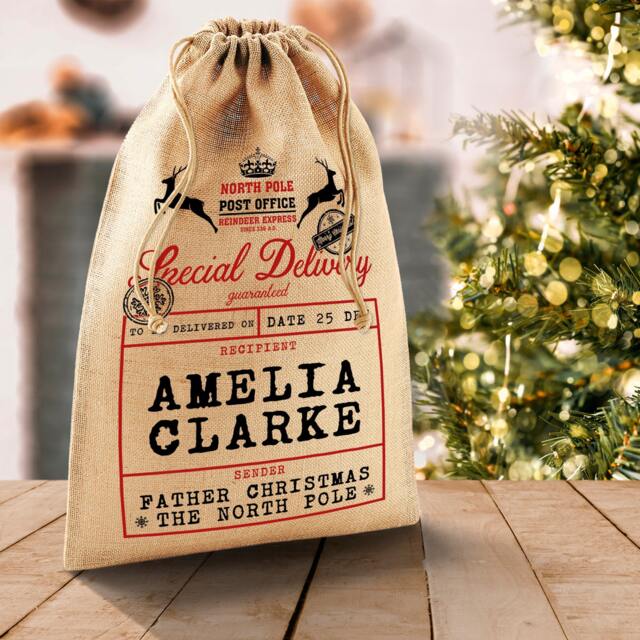 Personalised Luxury Christmas Sack With Rope Santa Stocking Filler Bag Amelia Clarke - image 1