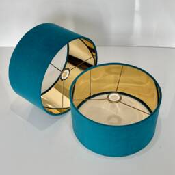 New Handmade Luxurious Aqua Teal Velvet Lamp Shade Mirror Gold Lining & Golden Ring Frame Many Other Colours On Demand - thumbnail 2