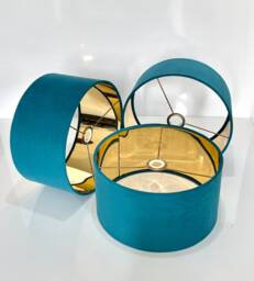 New Handmade Luxurious Aqua Teal Velvet Lamp Shade Mirror Gold Lining & Golden Ring Frame Many Other Colours On Demand