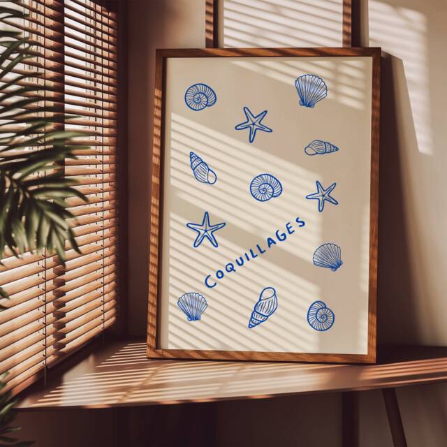Coquillages Unframed Print - Seashell Poster Beach Prints Coastal Art Coast Bathroom Decor - image 1