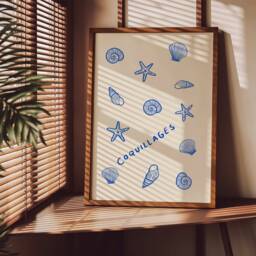 Coquillages Unframed Print - Seashell Poster Beach Prints Coastal Art Coast Bathroom Decor - thumbnail 1