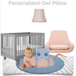Handmade Owl, Owl Pillow, Blue Pillow Case, Peach Nursery, Cushion, Aquamarine Baby Shower - thumbnail 3