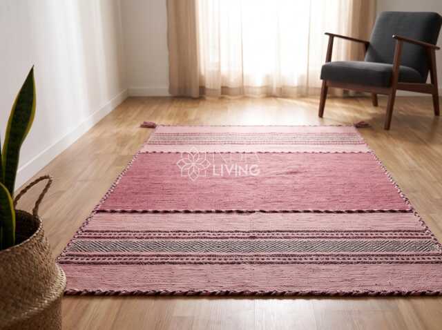 Pink Kilim Rug, Indian Handmade Flat Weave Bohemian Ethnic Moroccan Inspired Decor Carpet - image 1