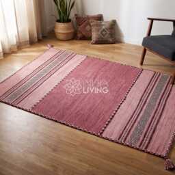 Pink Kilim Rug, Indian Handmade Flat Weave Bohemian Ethnic Moroccan Inspired Decor Carpet - thumbnail 3