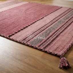 Pink Kilim Rug, Indian Handmade Flat Weave Bohemian Ethnic Moroccan Inspired Decor Carpet - thumbnail 2