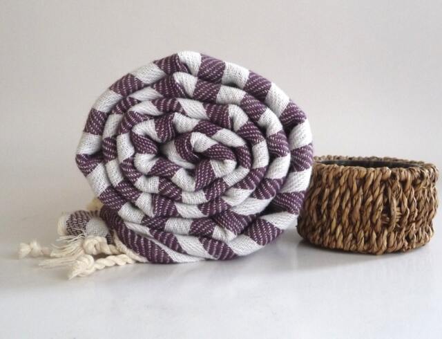 Dark Purple Turkish Beach Towel Handwoven Cotton Peshtemal - image 1