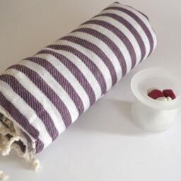 Dark Purple Turkish Beach Towel Handwoven Cotton Peshtemal - thumbnail 3