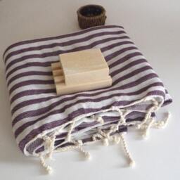 Dark Purple Turkish Beach Towel Handwoven Cotton Peshtemal - thumbnail 2