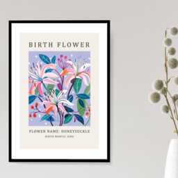 Birth Flower Print June Honeysuckle - Birthday Month Poster Botanical Wall Art Gift Idea A5 A4 A3 Framed Or Unframed - thumbnail 3