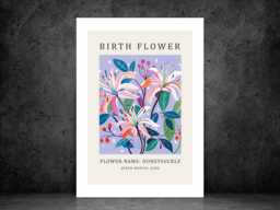 Birth Flower Print June Honeysuckle - Birthday Month Poster Botanical Wall Art Gift Idea A5 A4 A3 Framed Or Unframed - thumbnail 1