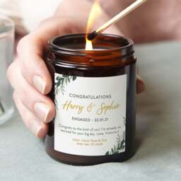 Personalised Engagement Gift Candle Botanical Design, Soy Wax
