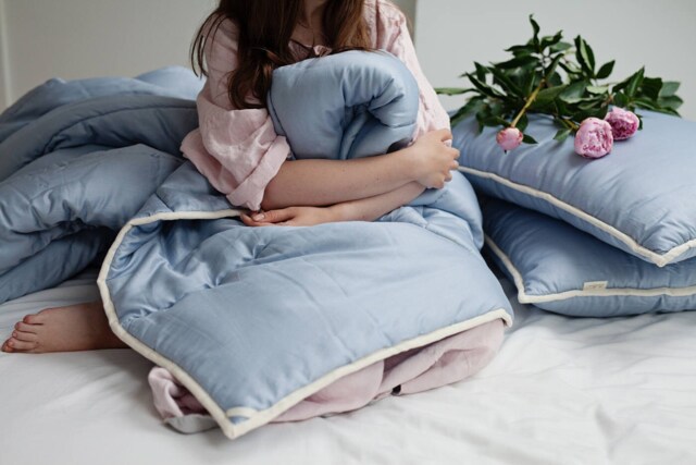 Full Size Wool Comforter Organic Cotton Sateen, Blue Decor - Us Duty Paid - image 1