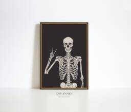 Skeleton Peace Sign Print, Halloween Party Wall Decor, Funny Gothic Art Modern Apartment Poster, Printable Art, Gift - thumbnail 1