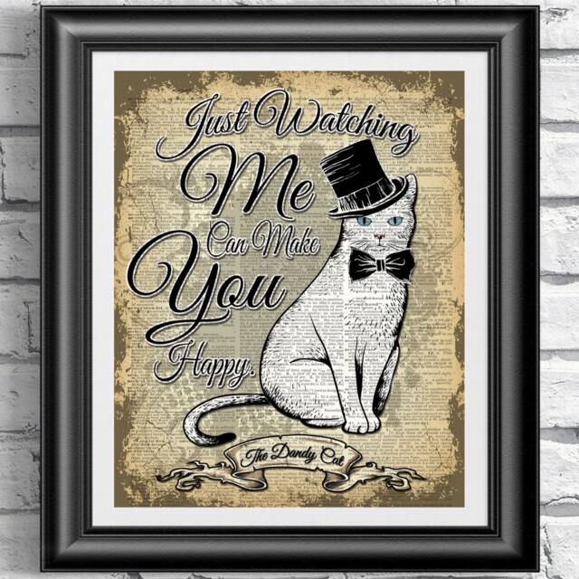Art Print On Antique Dictionary Book Page Dandy Cat. White Cat Blue Eye Printed Old Published in 1889 Wall Decor - image 1