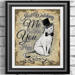 Art Print On Antique Dictionary Book Page Dandy Cat. White Cat Blue Eye Printed Old Published in 1889 Wall Decor - thumbnail 1