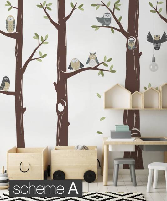 Forest Owls & Trees Nursery Wall Decals Nature-Themed Kids Room Decor - image 1